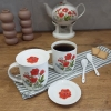 Kpl 2 kubków porcelanowych na kawę herbatę 340 ML spodkami i łyżeczkami