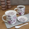 Kpl 2 kubków porcelanowych na kawę herbatę 340 ML spodkami i łyżeczkami
