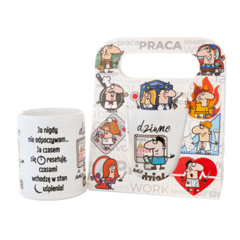 Kubek ceramiczny w ozdobnym opakowaniu z napisem "Dziwne u mnie działa" - informatyk